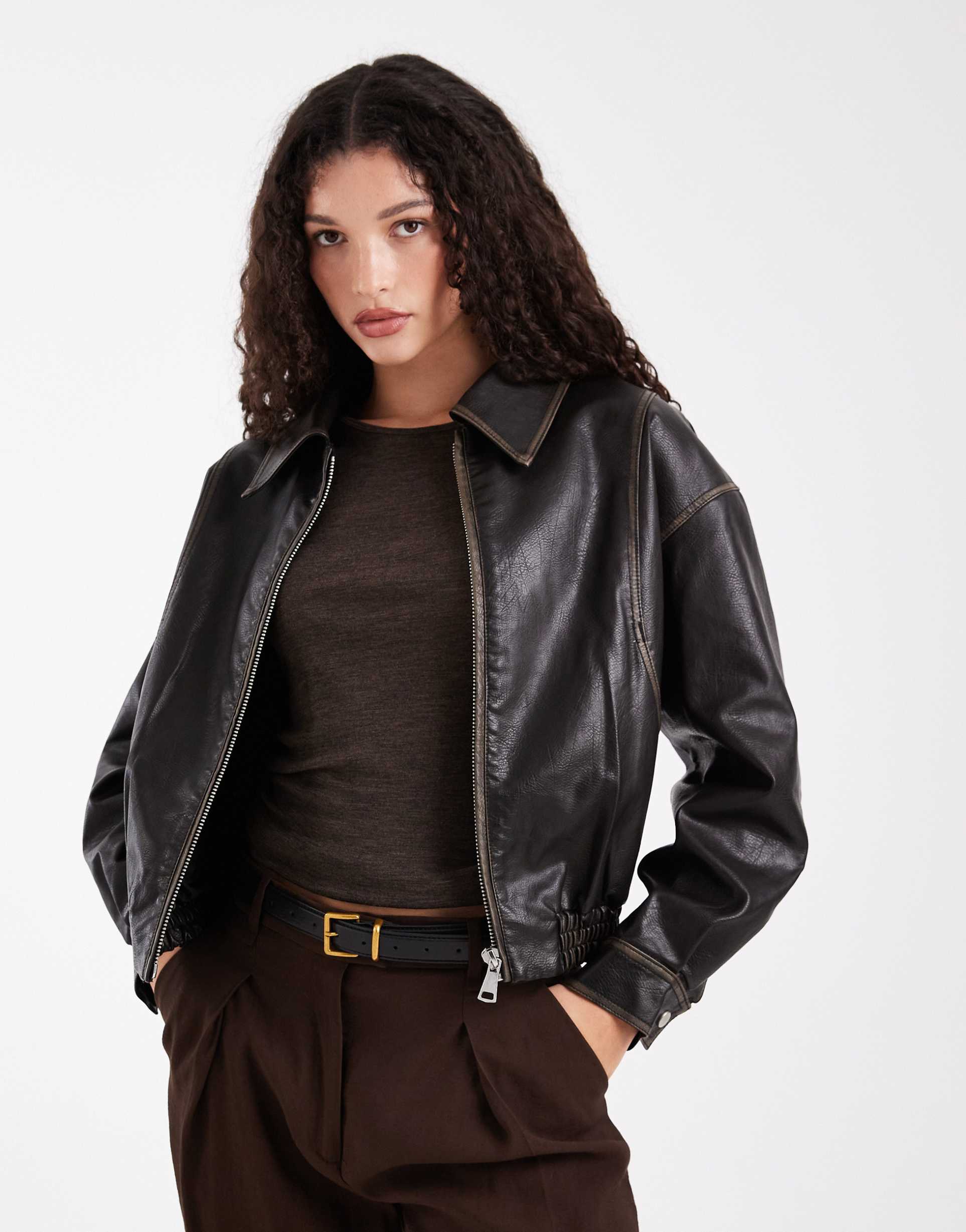 wednesdays girl faux leather oversized jacket in black