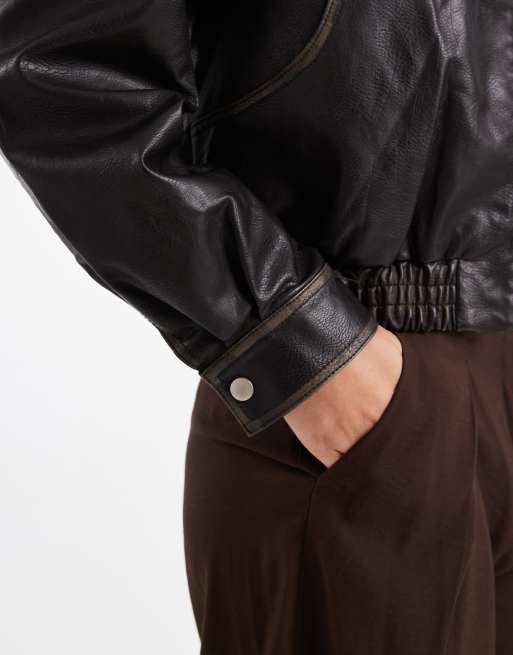 Wednesdays Girl faux leather oversized jacket in black