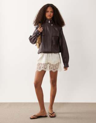 Wednesday's Girl Wednesdays Girl Faux Leather Oversized Pocket Detail Jacket In Purple