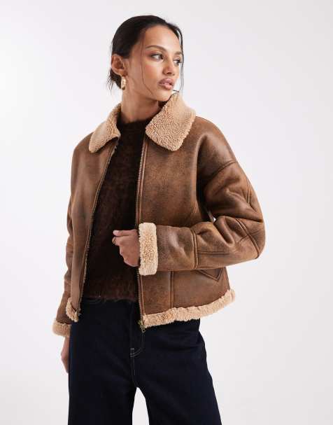 Wednesday's Girl faux shearling boxy jacket in tan