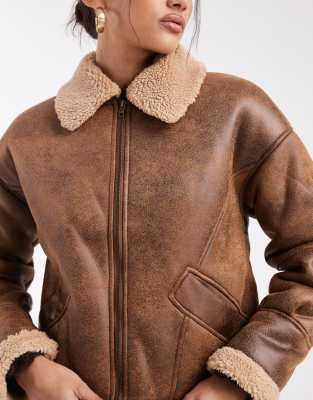 Wednesday's Girl Faux Shearling Boxy Jacket In Brown