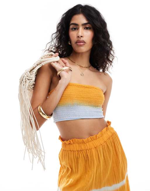 Wednesday's Girl – Flerfärgad, batikmönstrad, smockad strandtopp i bandeau-modell