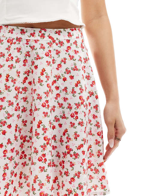 Wednesday's Girl flippy mini skirt in white and red ditsy floral