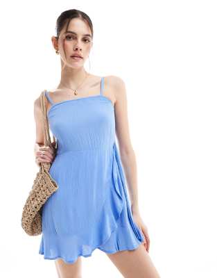 Wednesday's Girl Wednesday's Girl flippy wrap mini dress in blue