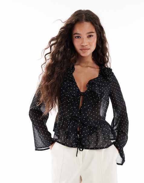Wednesday's Girl floaty blouse in black polka dot