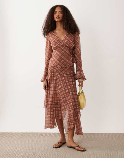 Wednesday's Girl floaty co-ord in brown tartan - view 1