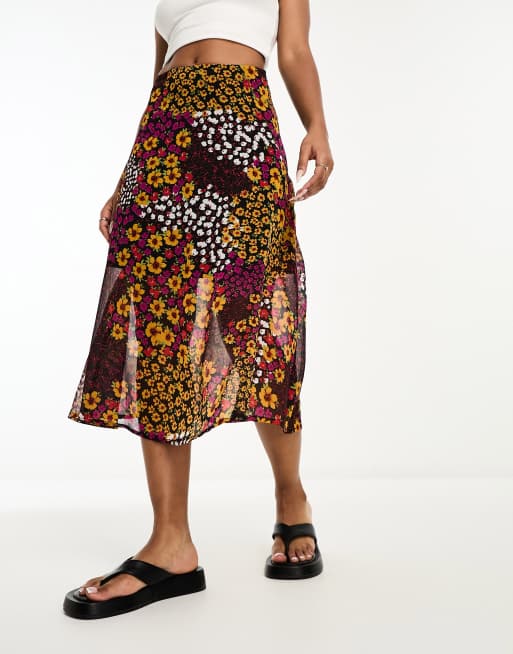 Wednesday s Girl floaty floral print midi skirt in multi