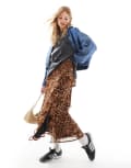 [Wednesday's Girl] Wednesday's Girl floaty leopard midi skirt in brown XS LEOPARD