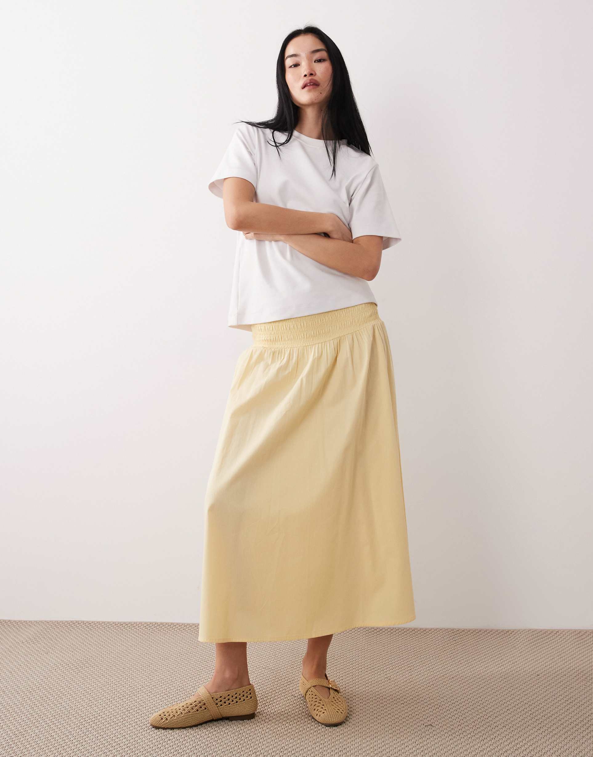 wednesday's girl floaty midaxi skirt in butter yellow