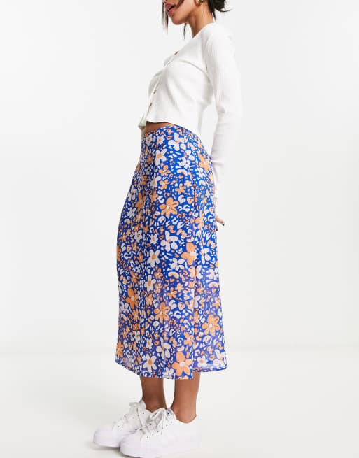 Wednesday s Girl floral bloom print floaty overlay midi skirt in blue