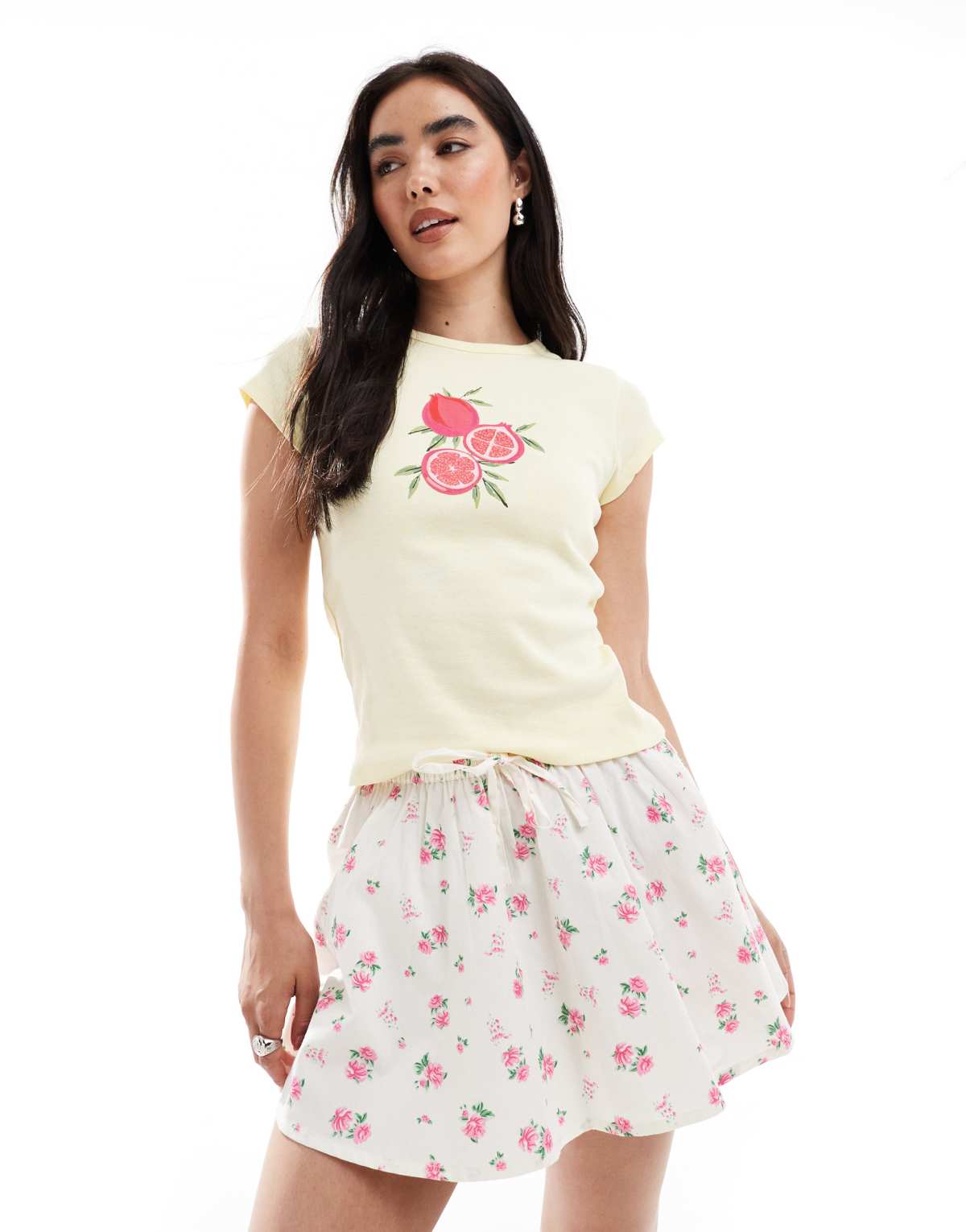 Wednesday's Girl floral mini skirt in white