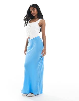 floral print bias cut maxi skirt in blue