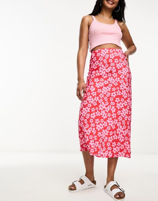 Wednesday s Girl floral print midaxi skirt in red ASOS