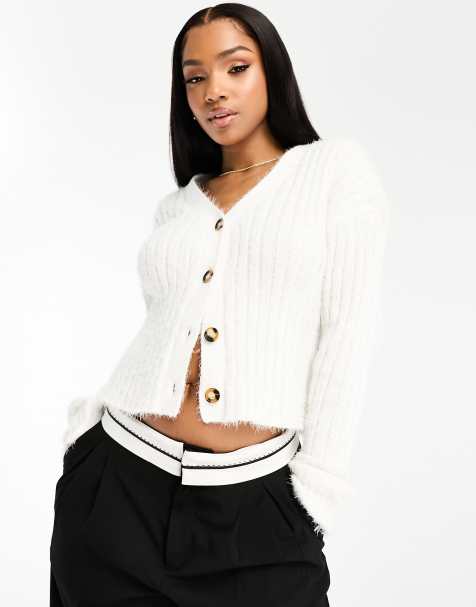 Wednesday's Girl fluffy rib cardigan in cream - view 1