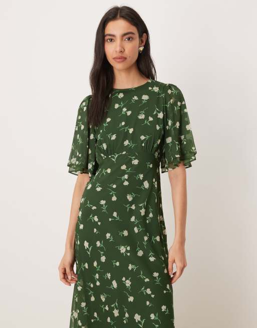 floaty green dress Green Frill Sleeve Lola Midi Dress main image 1
