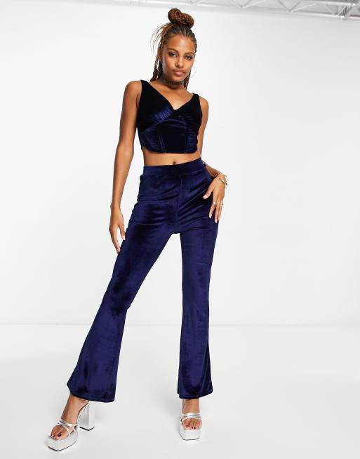 Wednesday's Girl - Fluwelen flares in diep marineblauw, deel van co-ord set