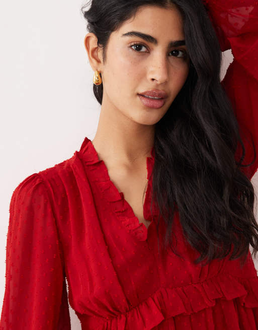 Wednesdays Girl frill detail chiffon mini dress in red | ASOS