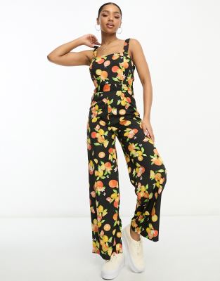 Wednesday's Girl fruit print wide leg jumpsuit in black