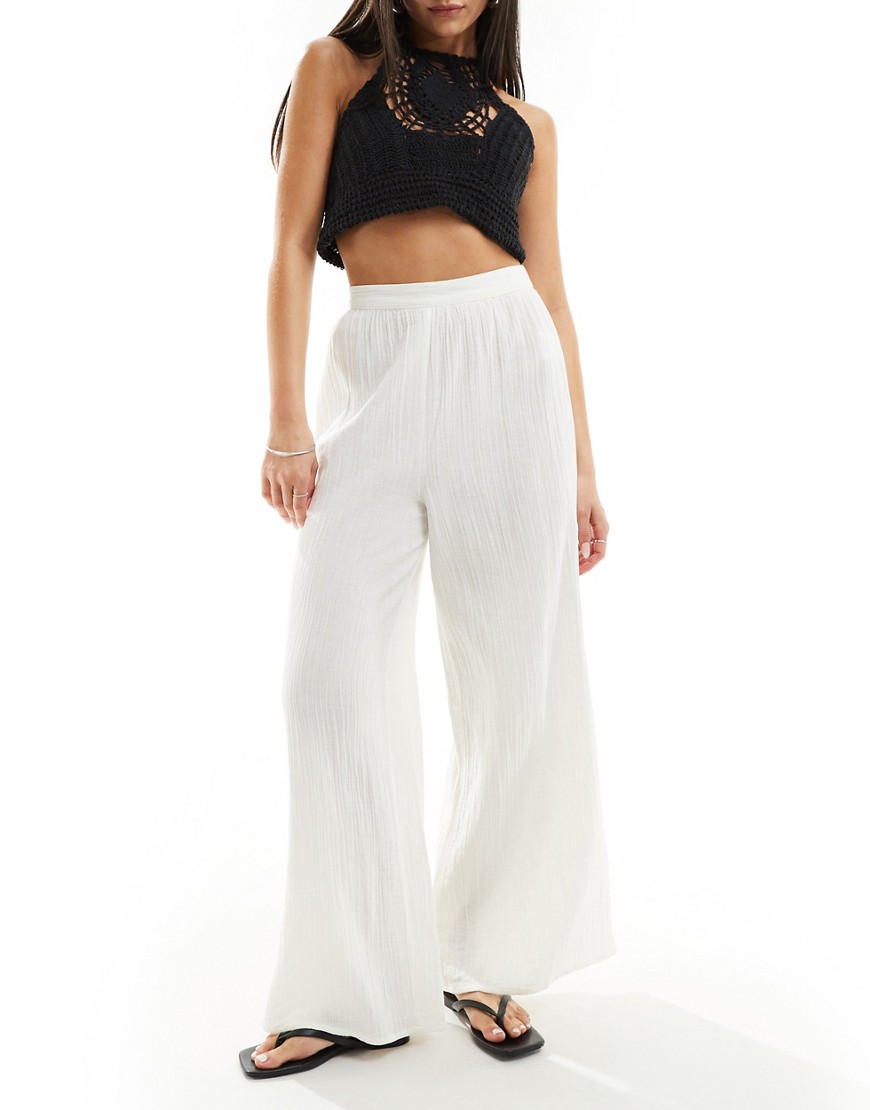 Wednesday's Girl gauzey wide leg relaxed trousers in white