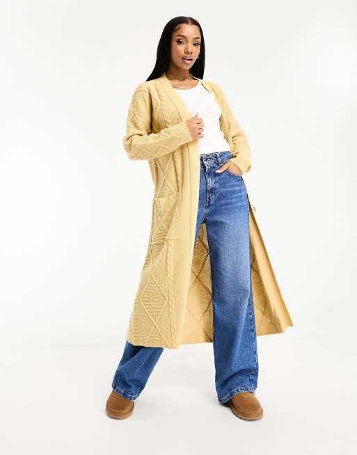 Wednesday's Girl - Gebreid lang vest met kabels in karamelbeige
