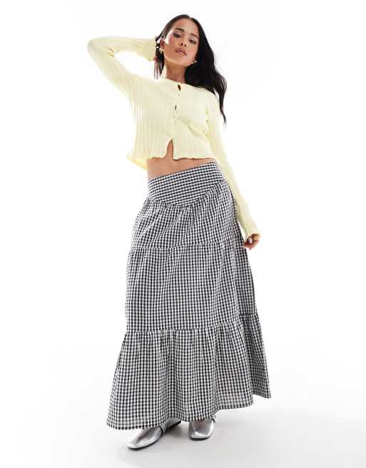 Wednesday's Girl - Gelaagde midaxi-rok met ginghamruit in zwart