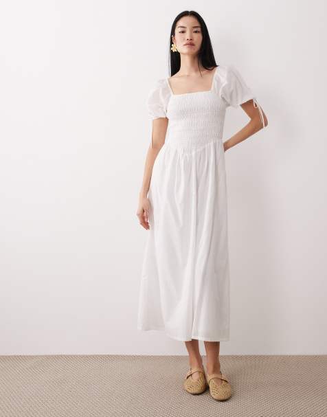 Wednesday's Girl – Gerafftes Midaxi-Hängerkleid in Weiß  - view 1