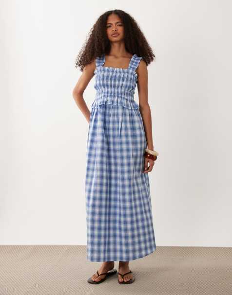 Wednesday's Girl – Gesmoktes Midaxi-Kleid in kariertem Blau - view 1