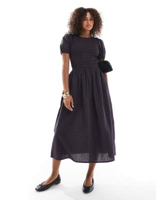 Wednesday's Girl - Gesmoktes Midaxi-Kleid mit buntem Karomuster
