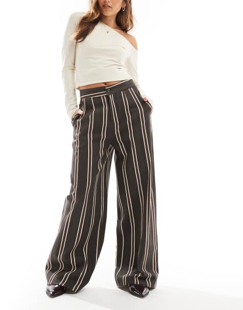 Wednesday's Girl - Gestreepte broek met wijde pijpen in bruin - view 1