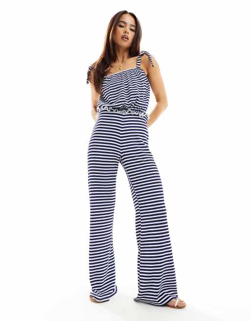 Wednesday's Girl - Gestreepte broek met wijde pijpen in marineblauw en wit