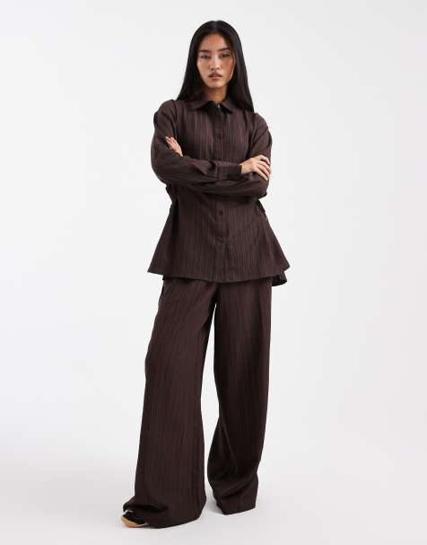 Wednesday's Girl – Gestreifte Hose in Braun mit weitem Bein - view 1