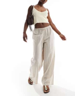 Wednesday's Girl - Gestreifte Leinenhose in Beige mit weitem Bein-Neutral