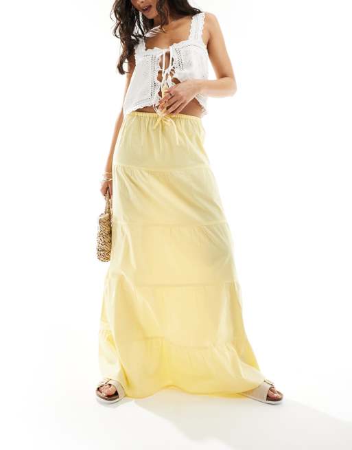 Wednesday's Girl – Gestufter Boho-Maxirock in Buttermilchgelb