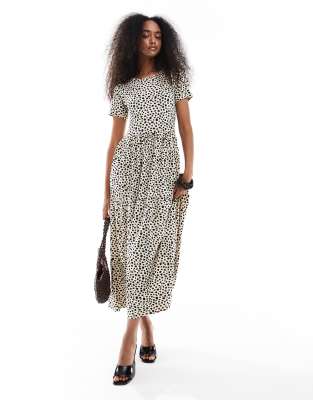 Wednesday's Girl - Gestuftes Midaxikleid in Hellbeige mit Tupfenmuster-Neutral