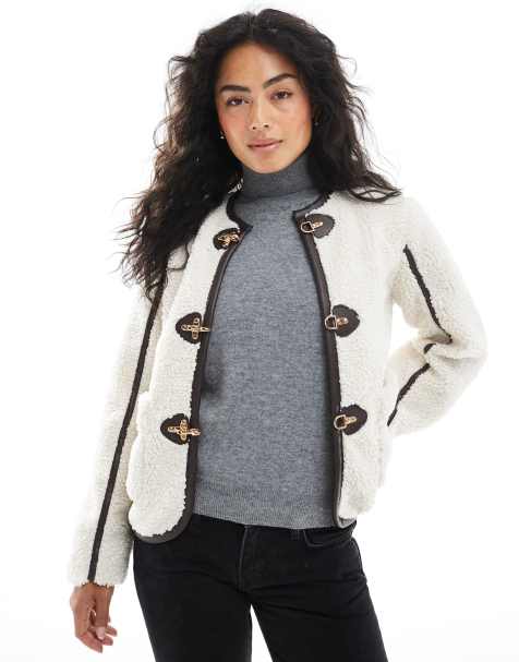 Wednesday's Girl - Giacca corta in pile borg color crema con alamari - view 1