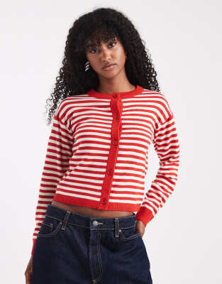 Wednesday's Girl - Gilet rayé - Rouge et crème