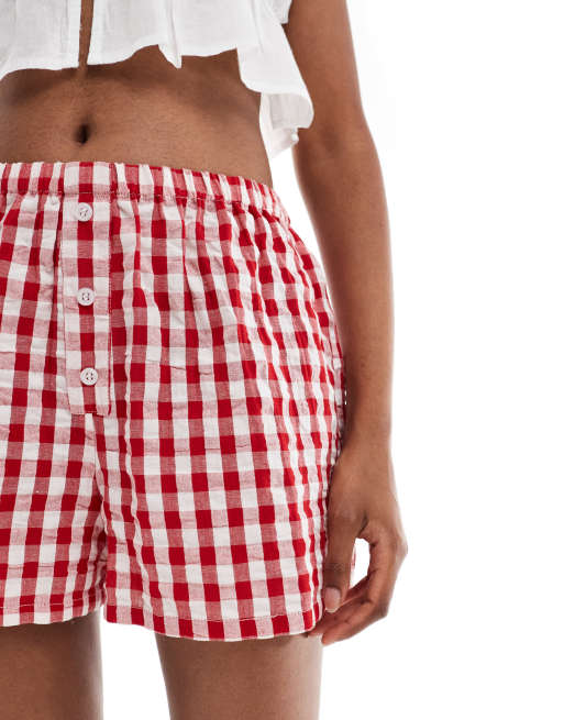 Wednesday's Girl gingham boxer style shorts in red | ASOS