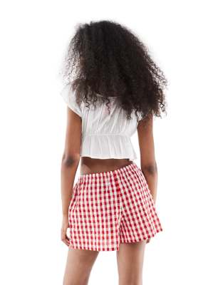 Wednesday's Girl gingham boxer style shorts in red
