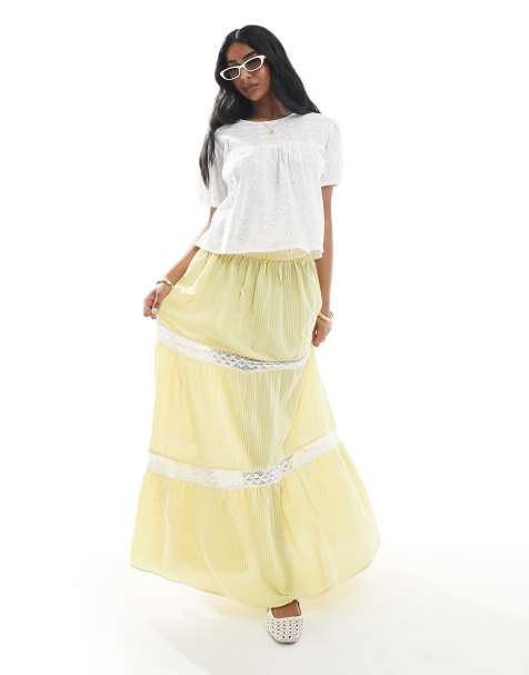 Wednesday's Girl gingham lace insert skirt in yellow - view 1