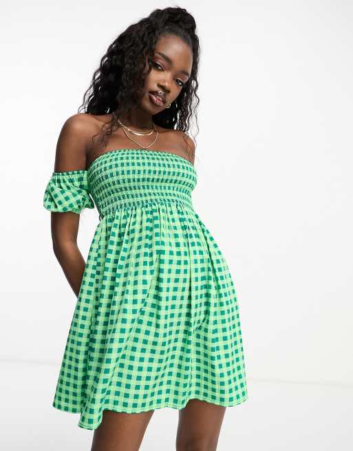 Asos green off shop the shoulder dress