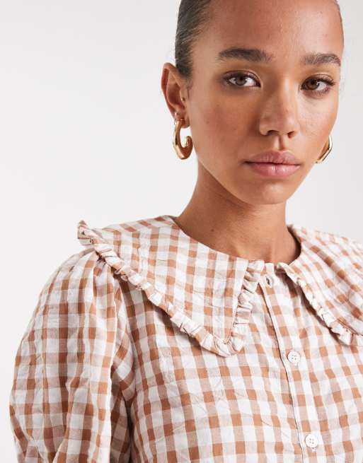 Wednesday's Girl gingham textured smock mini dress in rust, 2 of 4
