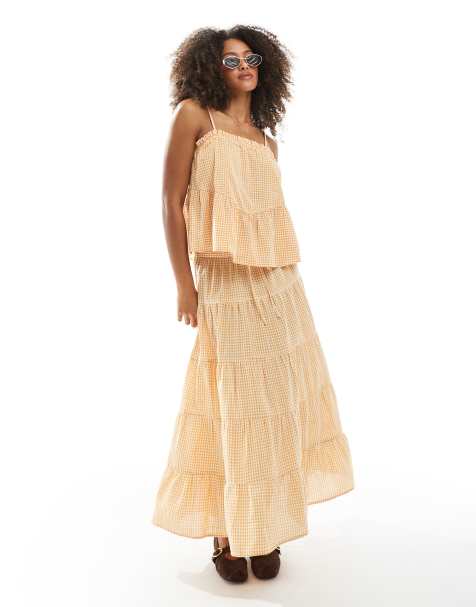 Wednesday's Girl gingham tiered cami smock top co-ord in yellow - view 1