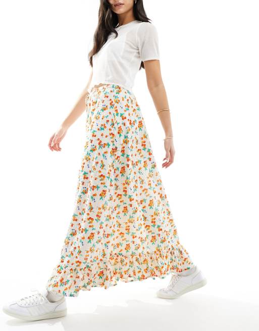 Wednesday's Girl - Gonna al polpaccio con volant sui bordi multicolore a fiorellini