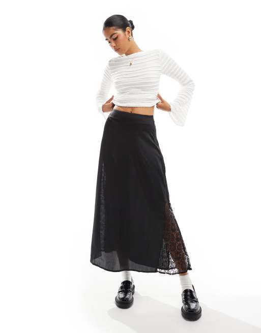 Wednesday's Girl - Gonna lunga nera in raso con inserto in pizzo