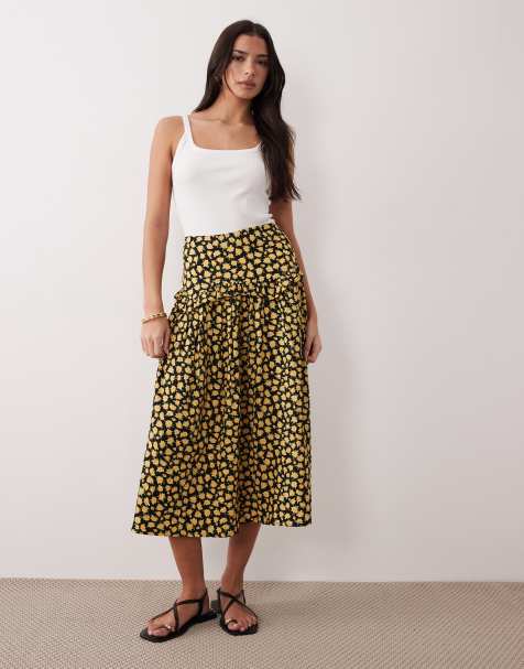 Wednesday's Girl - Gonna midi con volant gialla a fiori - view 1