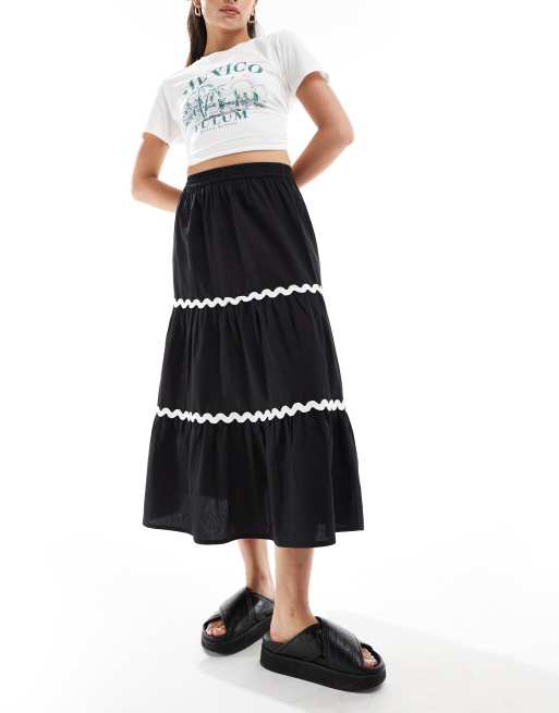 Wednesday's Girl - Gonna midi nera con dettagli a zig-zag