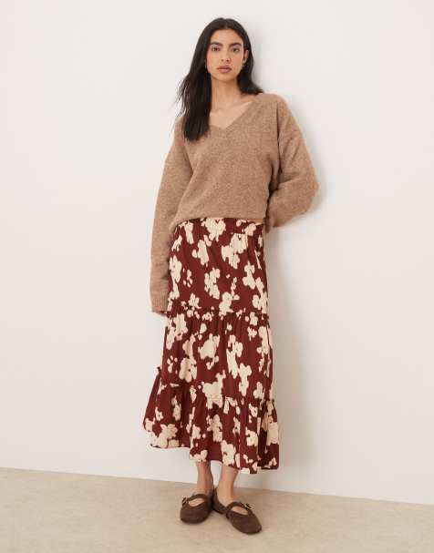 Wednesday's Girl - Gonna midi vaporosa a balze marrone - view 1