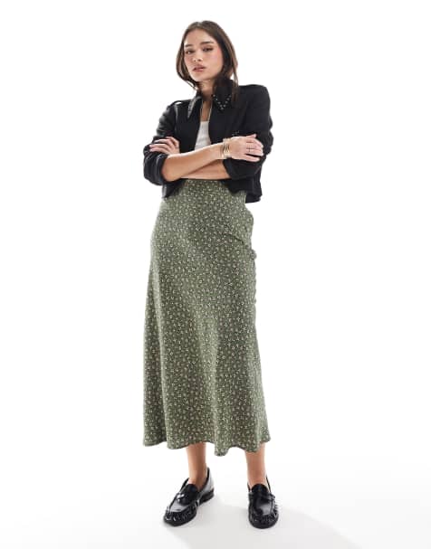 Wednesday's Girl - Gonna midi verde con stampa a fiori - view 1
