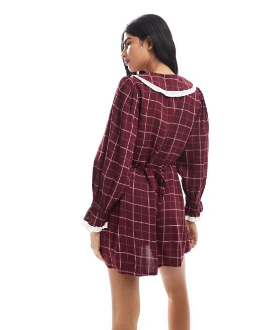 Wednesday's Girl grid check collar detail mini dress in