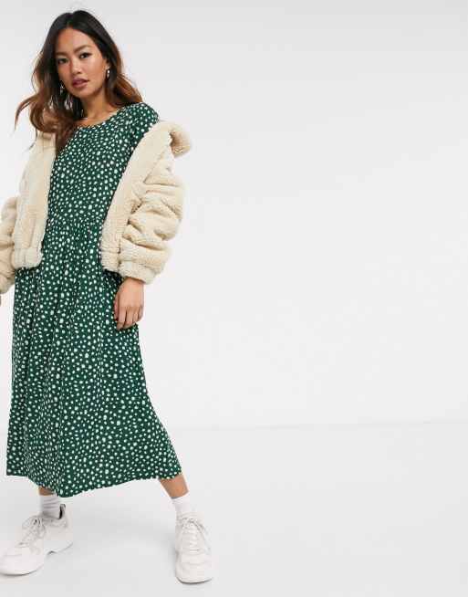 Wednesday's Girl – Grön midi-smockklänning med fläckprickar, 4 av 4